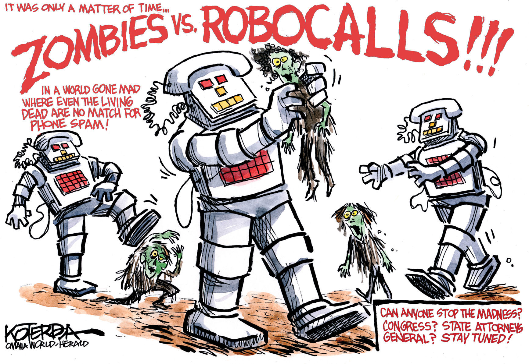 Syndicated Cartoon: Zombies vs. Robocalls by Jeff Koterba